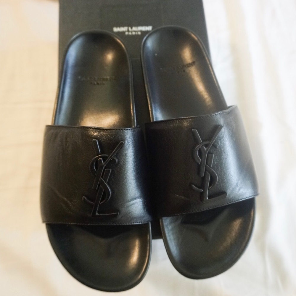 AUTHENTIC SAINT LAURENT LEATHER JOAN SLIDES